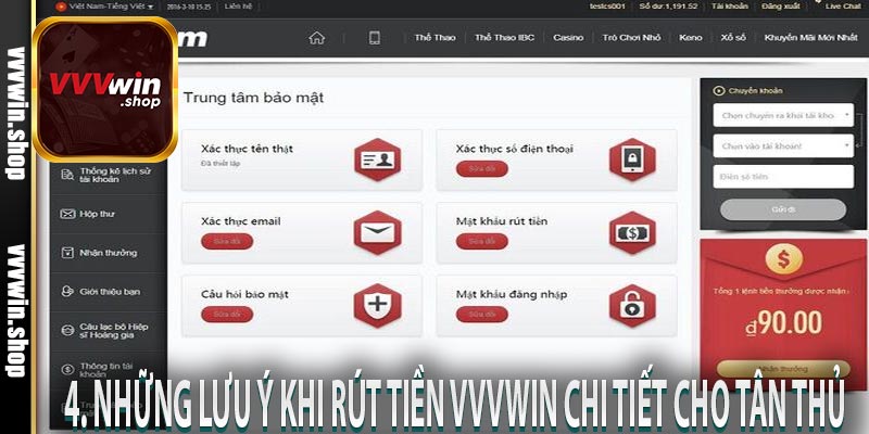 Ưu điểm khi thực hiện rút tiền Vvvwin